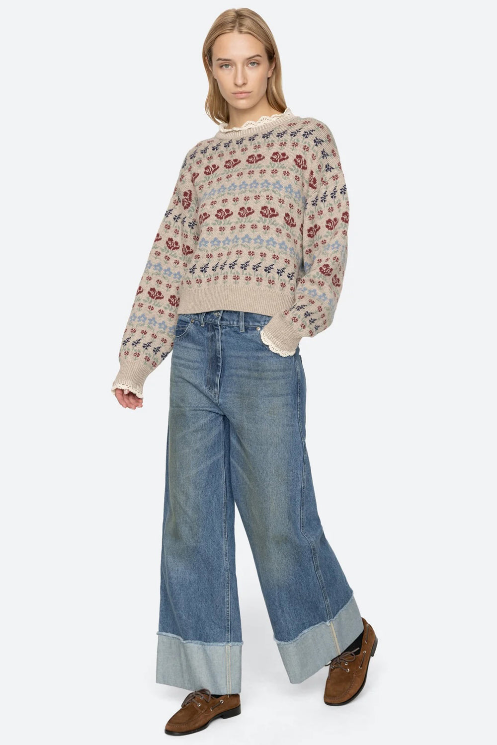Sea NY Preston Knit Crew Neck Sweater in Cream