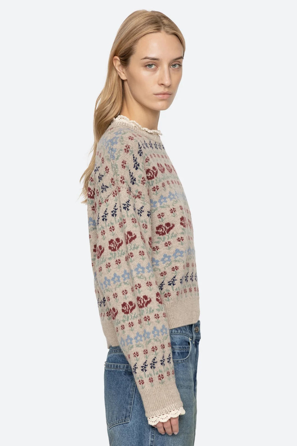 Sea NY Preston Knit Crew Neck Sweater in Cream