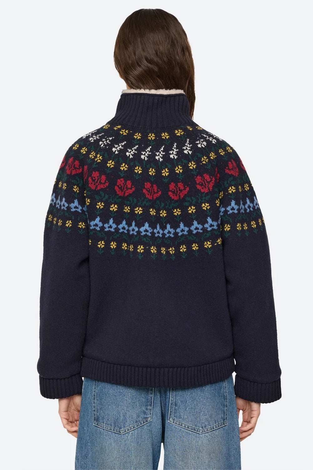 Sea NY Preston Knit Sherpa Lined Jacket in Navy
