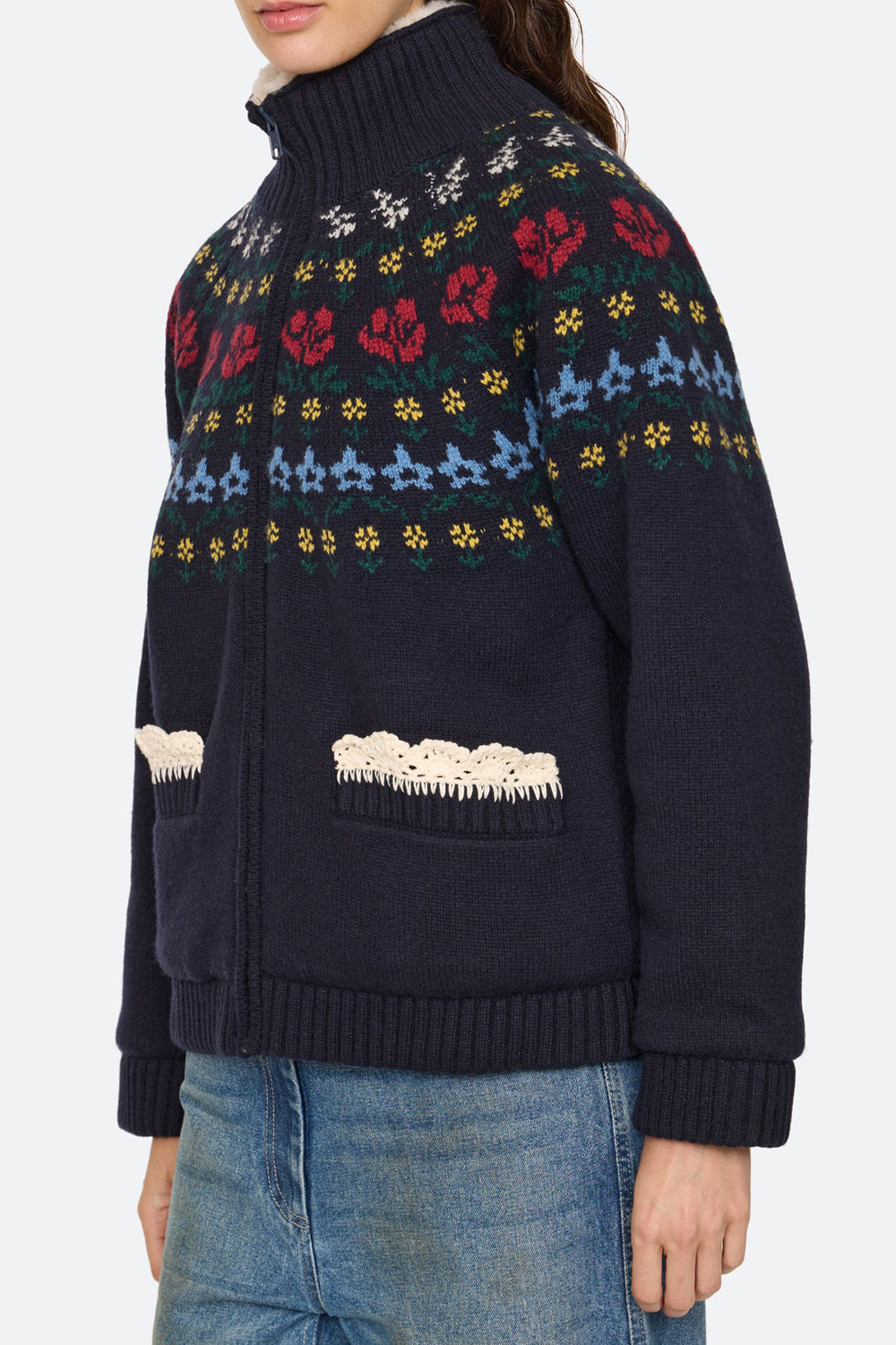 Sea NY Preston Knit Sherpa Lined Jacket in Navy