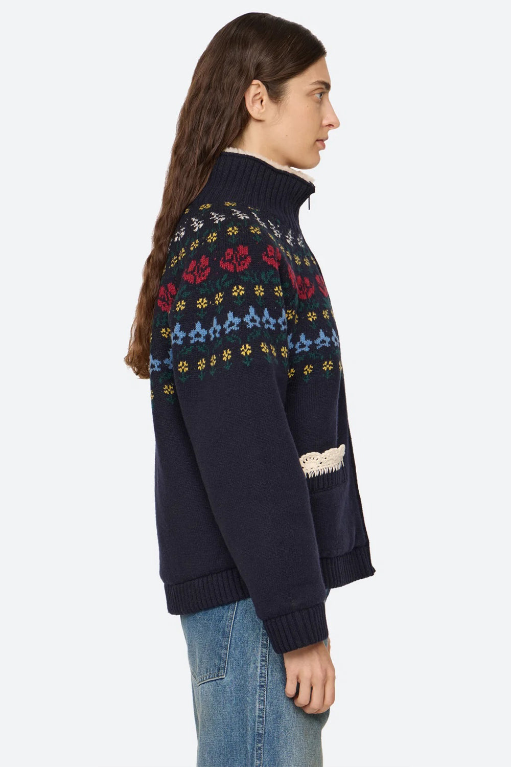 Sea NY Preston Knit Sherpa Lined Jacket in Navy