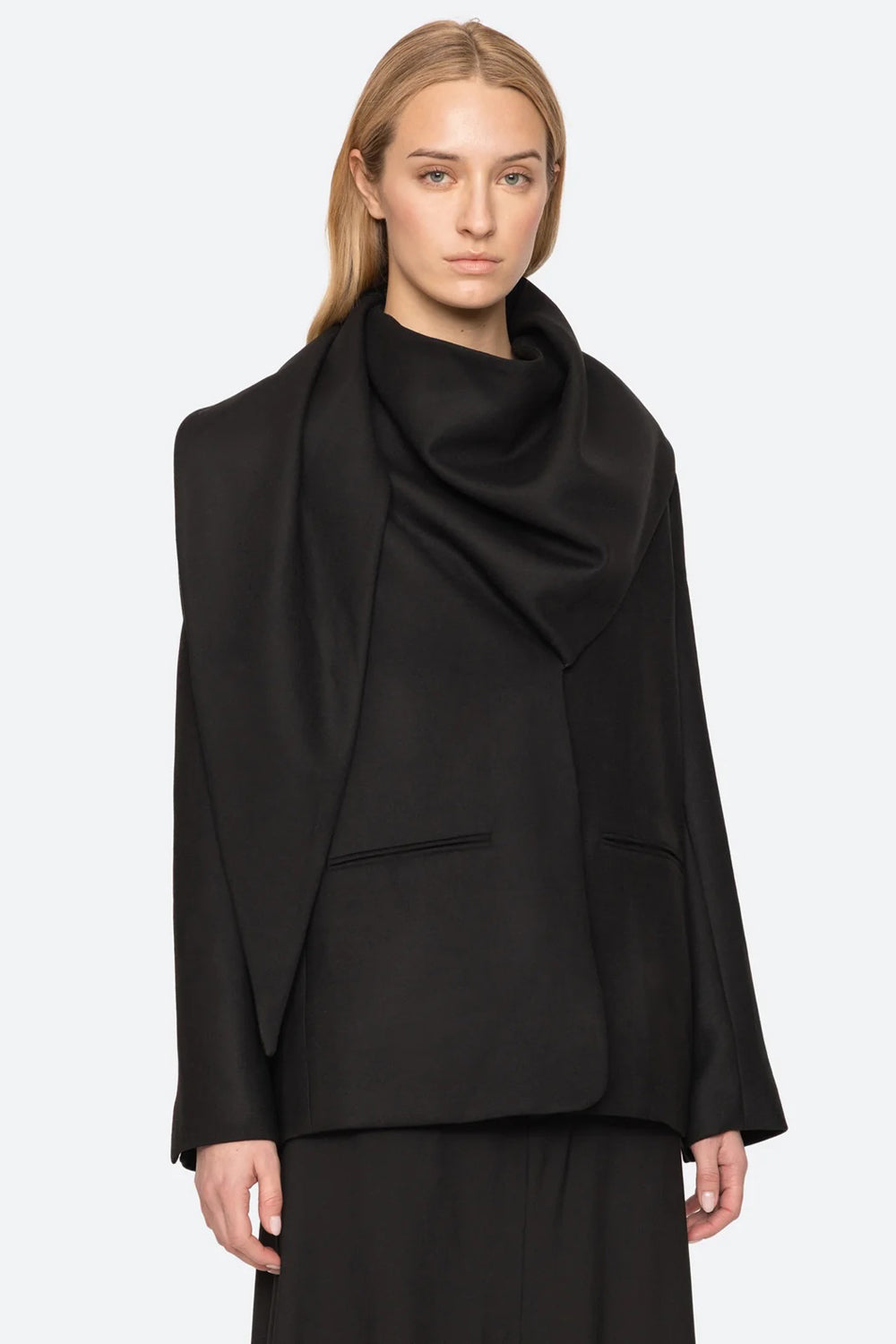 Sea NY Remi Tropical Scarf Blazer in Black