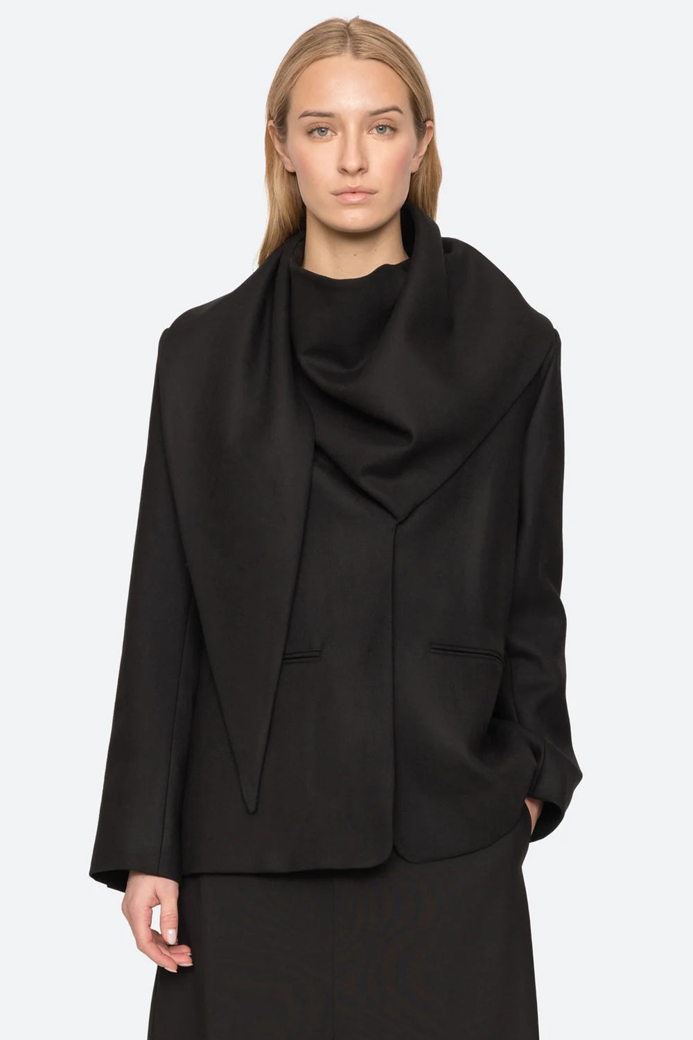 Sea NY Remi Tropical Scarf Blazer in Black