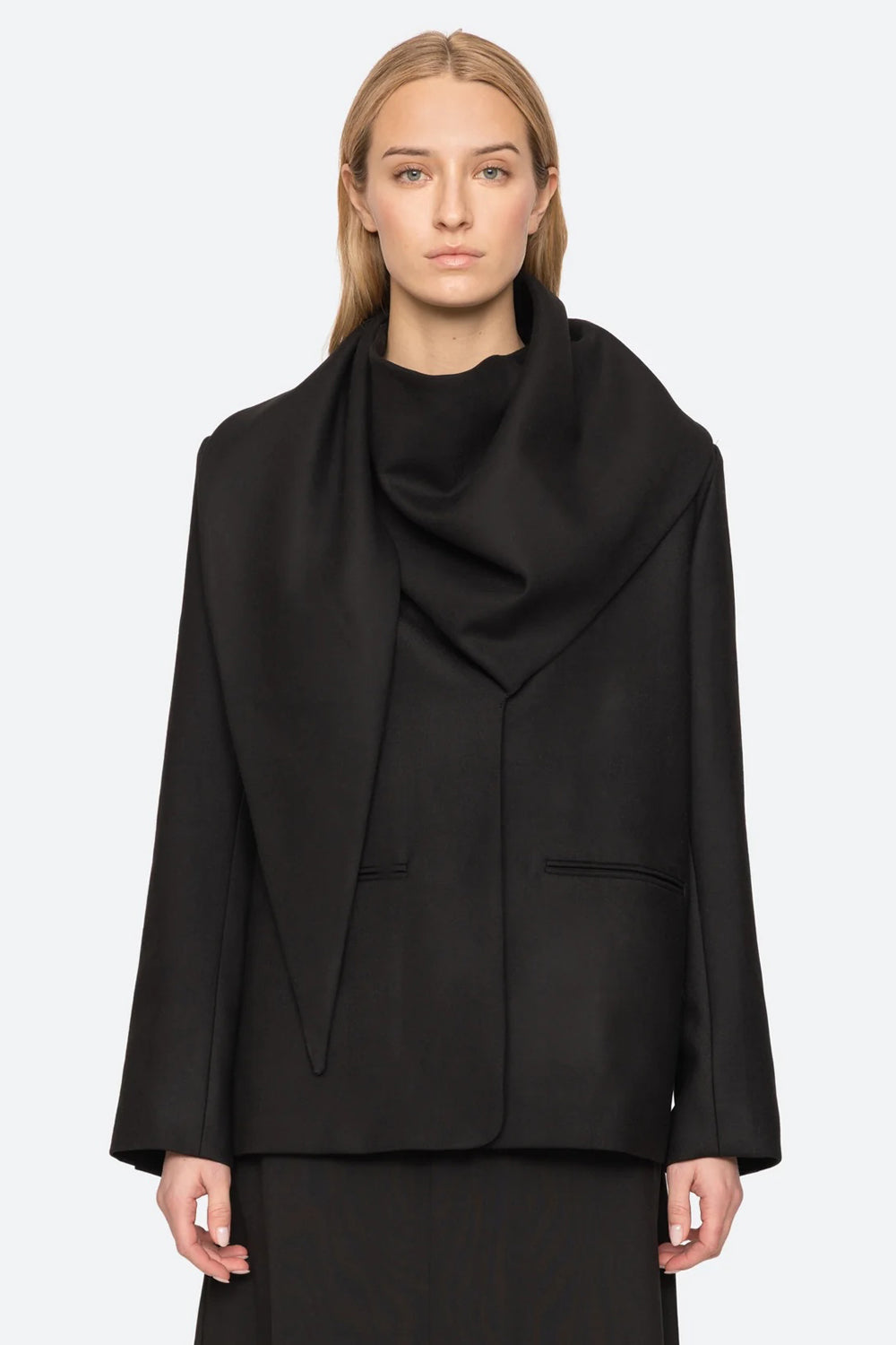 Sea NY Remi Tropical Scarf Blazer in Black