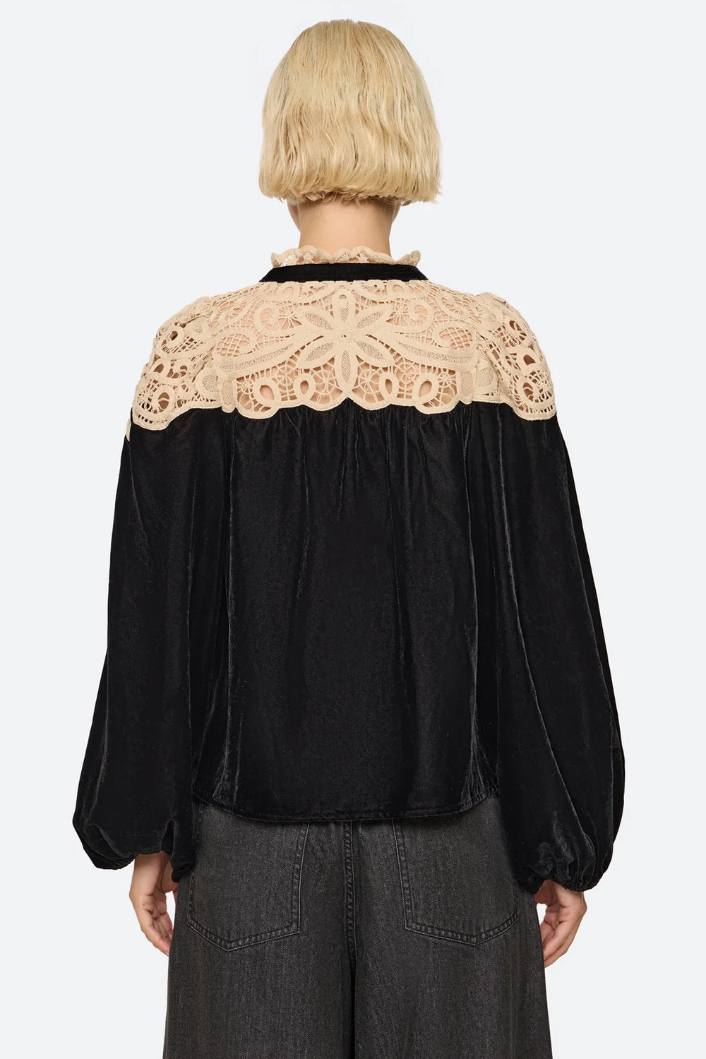 Sea NY Shiloh Embroidered Long Sleeve Top in Black
