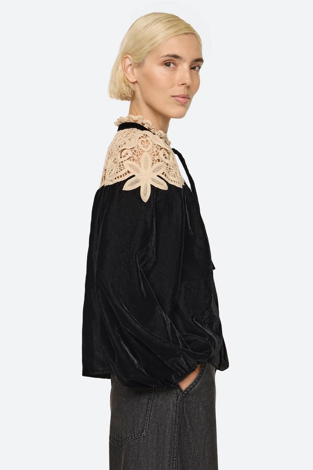 Sea NY Shiloh Embroidered Long Sleeve Top in Black