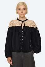 Sea NY Shiloh Embroidered Long Sleeve Top in Black