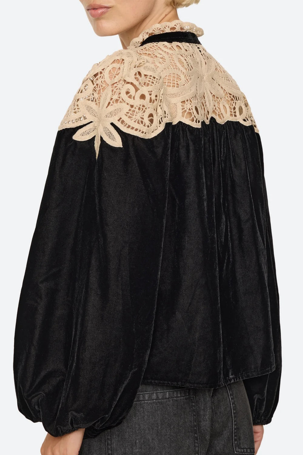 Sea NY Shiloh Embroidered Long Sleeve Top in Black