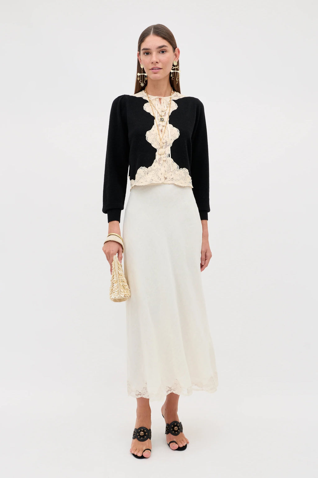 RIXO Tassia Merino Cashmere Cardigan in Black
