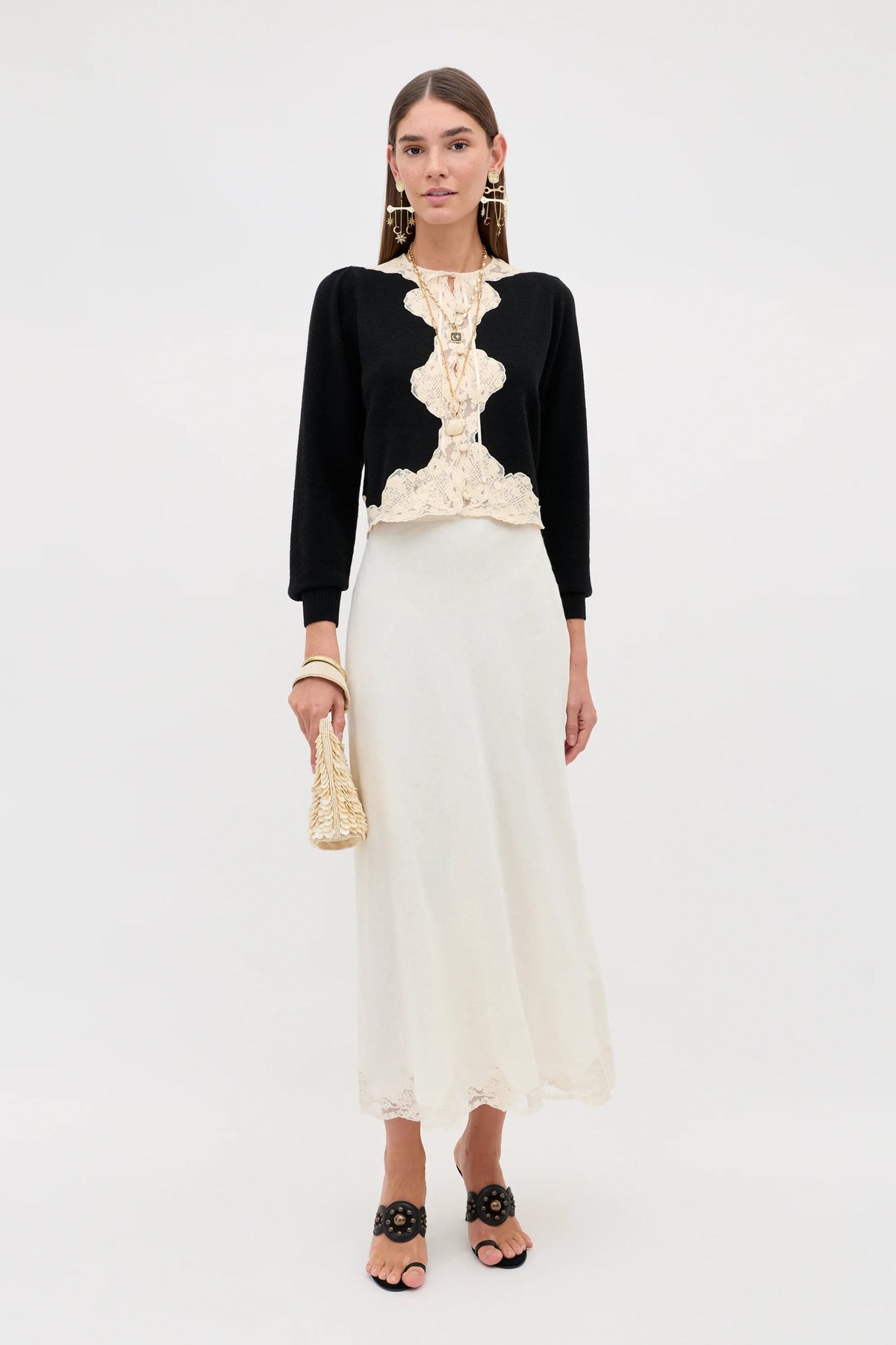 RIXO Tassia Merino Cashmere Cardigan in Black