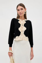 RIXO Tassia Merino Cashmere Cardigan in Black