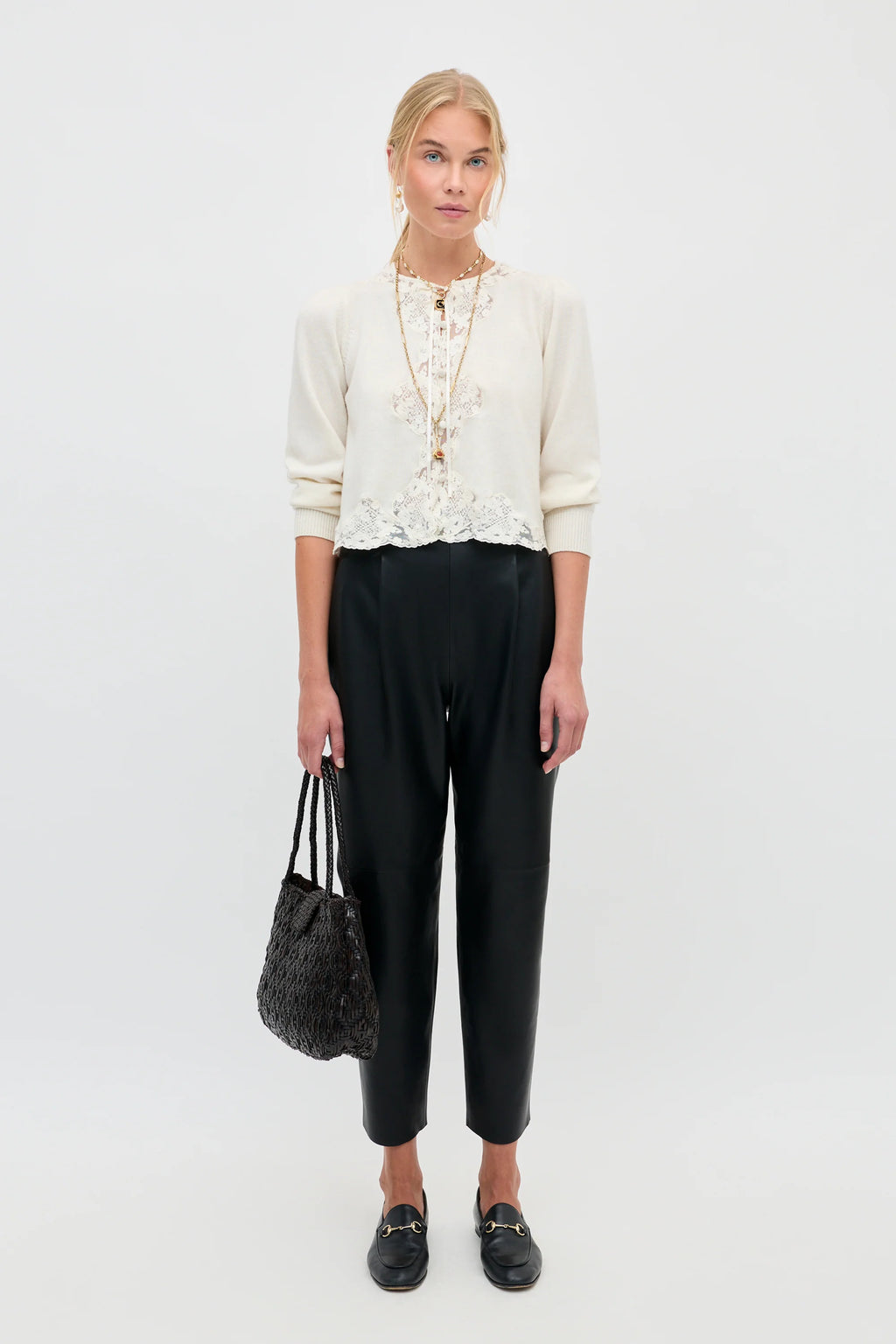 RIXO Tassia Merino Cashmere Cardigan in Cream