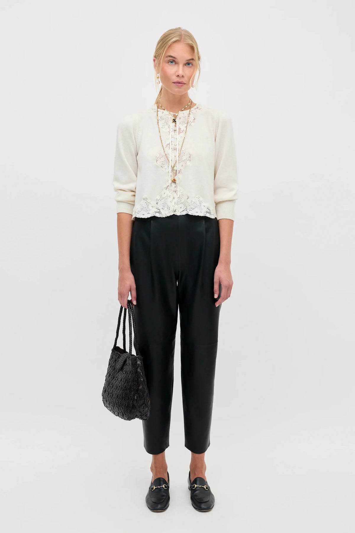 RIXO Tassia Merino Cashmere Cardigan in Cream