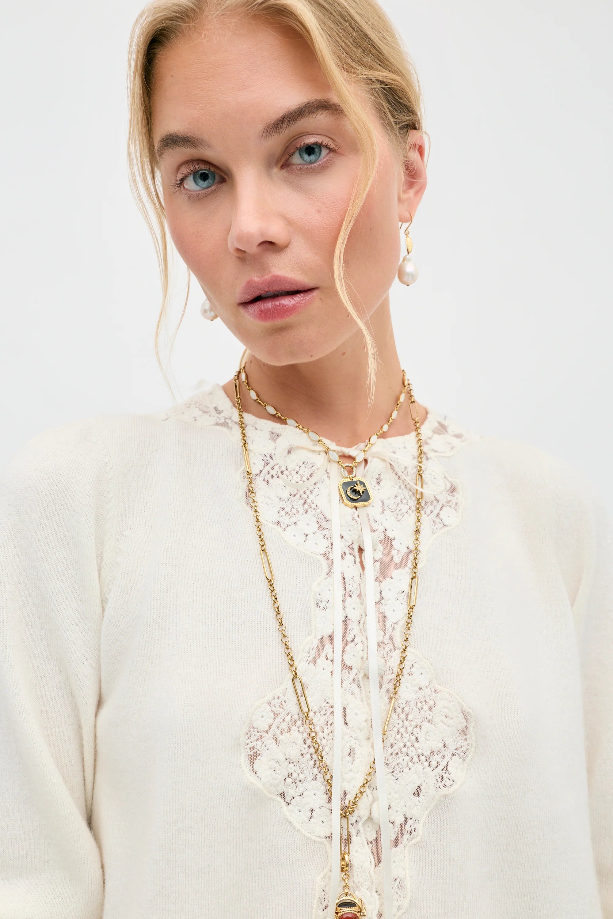 RIXO Tassia Merino Cashmere Cardigan in Cream