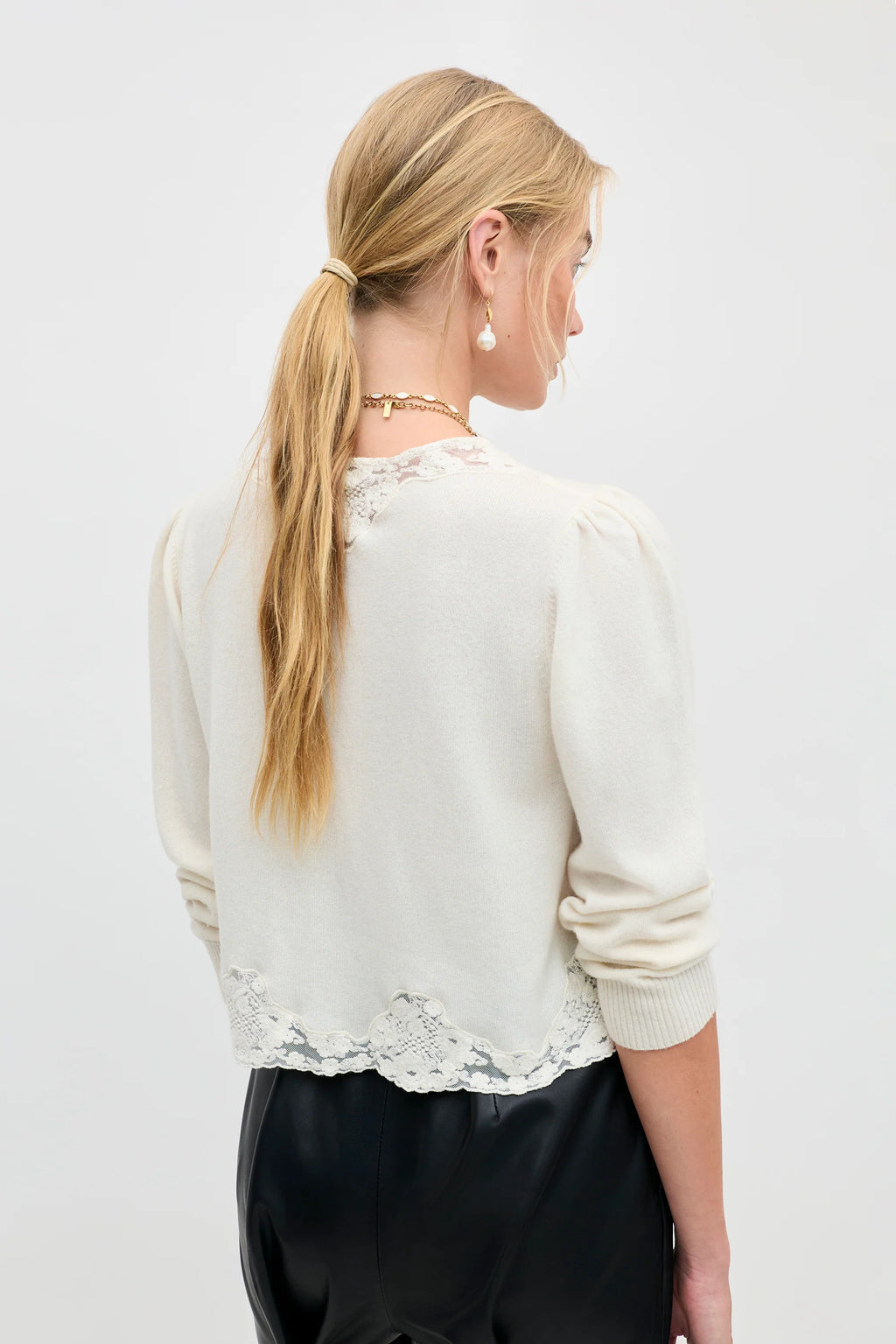 RIXO Tassia Merino Cashmere Cardigan in Cream