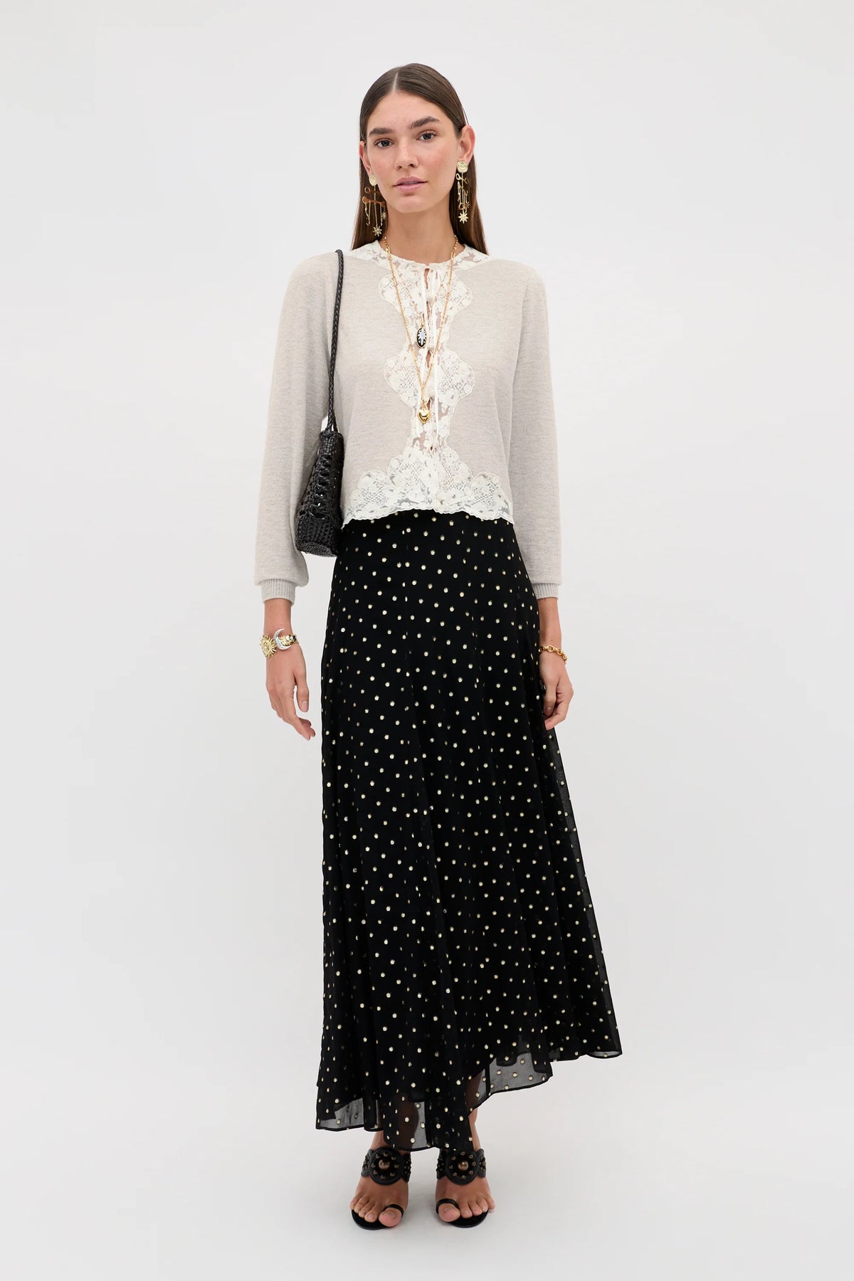 RIXO Tassia Merino Cashmere Cardigan in Cream