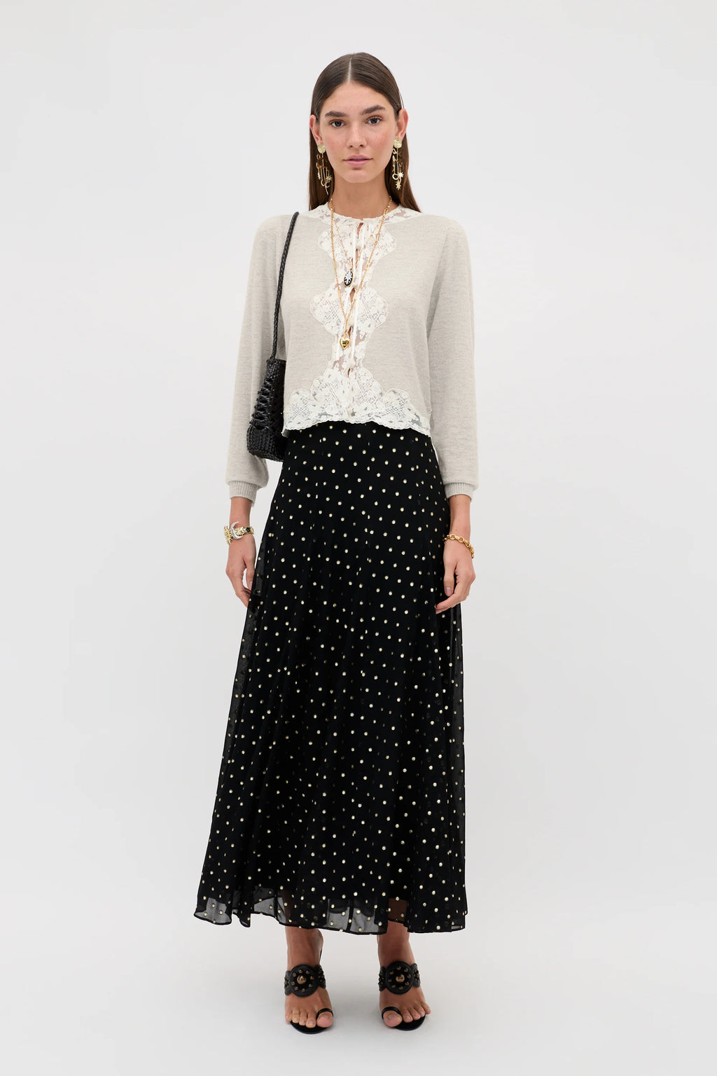 RIXO Tassia Merino Cashmere Cardigan in Cream