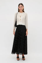 RIXO Tassia Merino Cashmere Cardigan in Cream