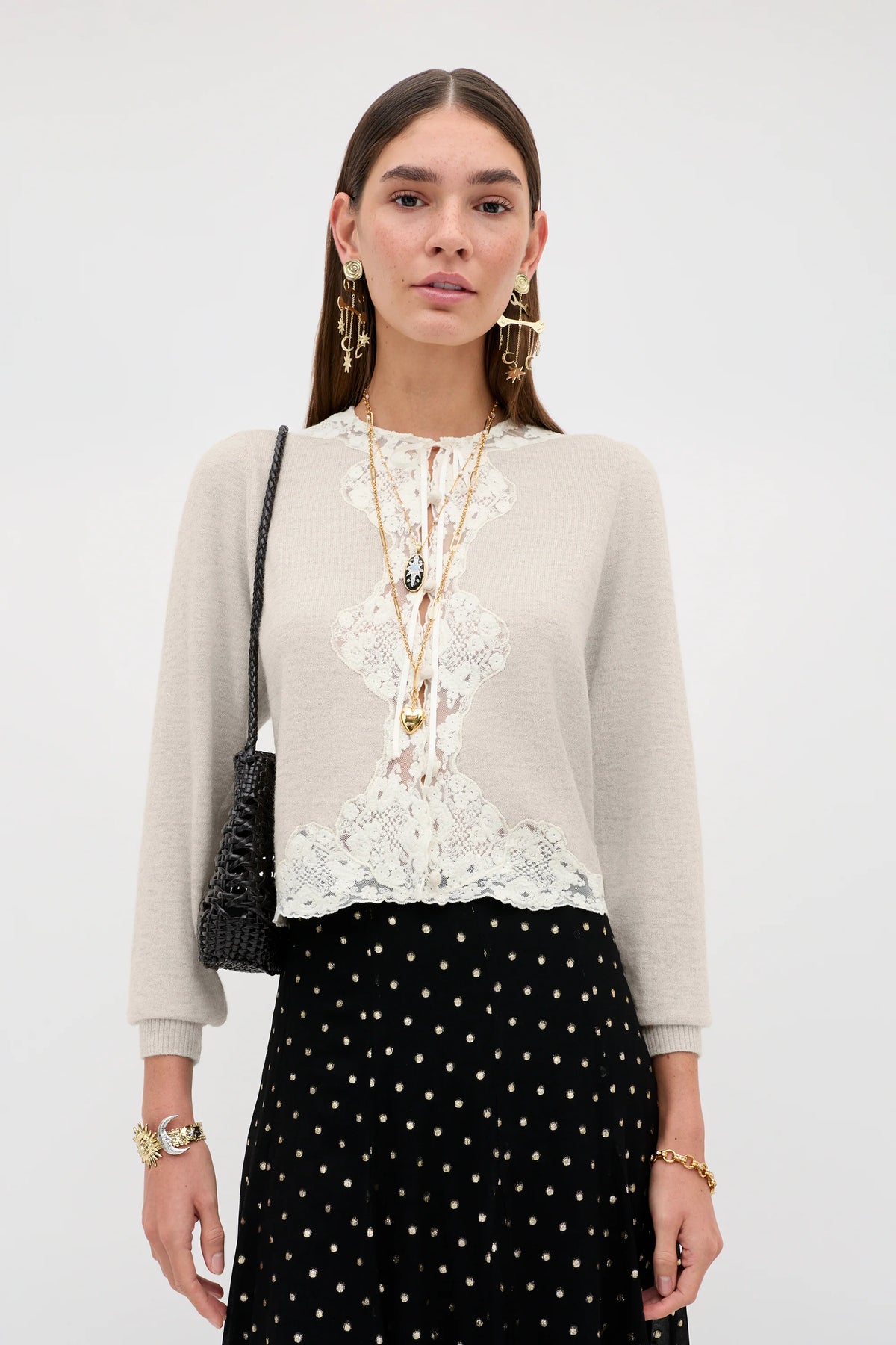 RIXO Tassia Merino Cashmere Cardigan in Cream