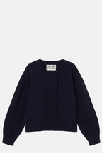 The Tiny Big Sister Buttoned Merino Wool Cardigan in Navy