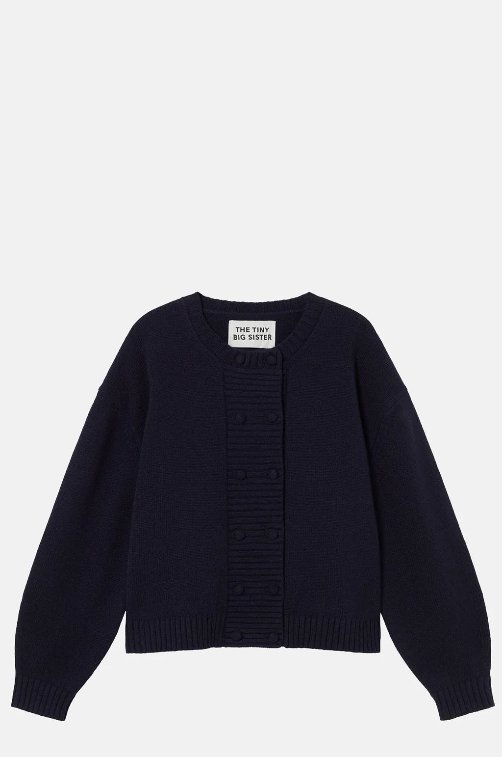 The Tiny Big Sister Buttoned Merino Wool Cardigan in Navy