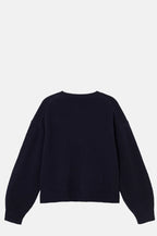 The Tiny Big Sister Buttoned Merino Wool Cardigan in Navy