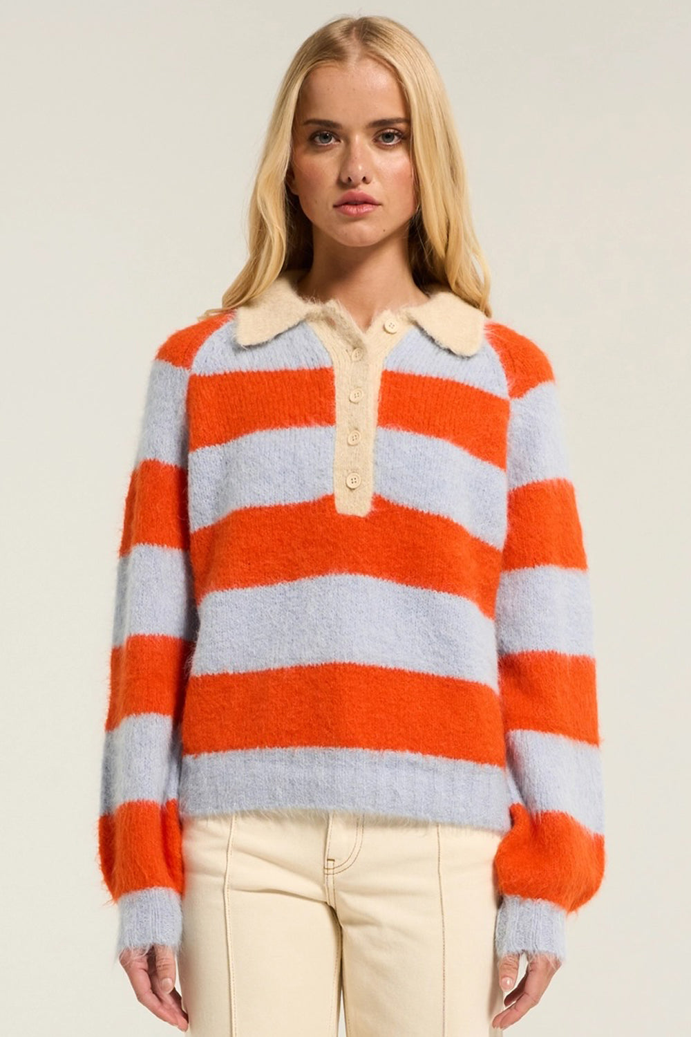 The Tiny Big Sister Frank Striped Polo in Grey and Summer Red