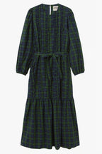 The Tiny Big Sister Green Check Frills Dress in Light Navy