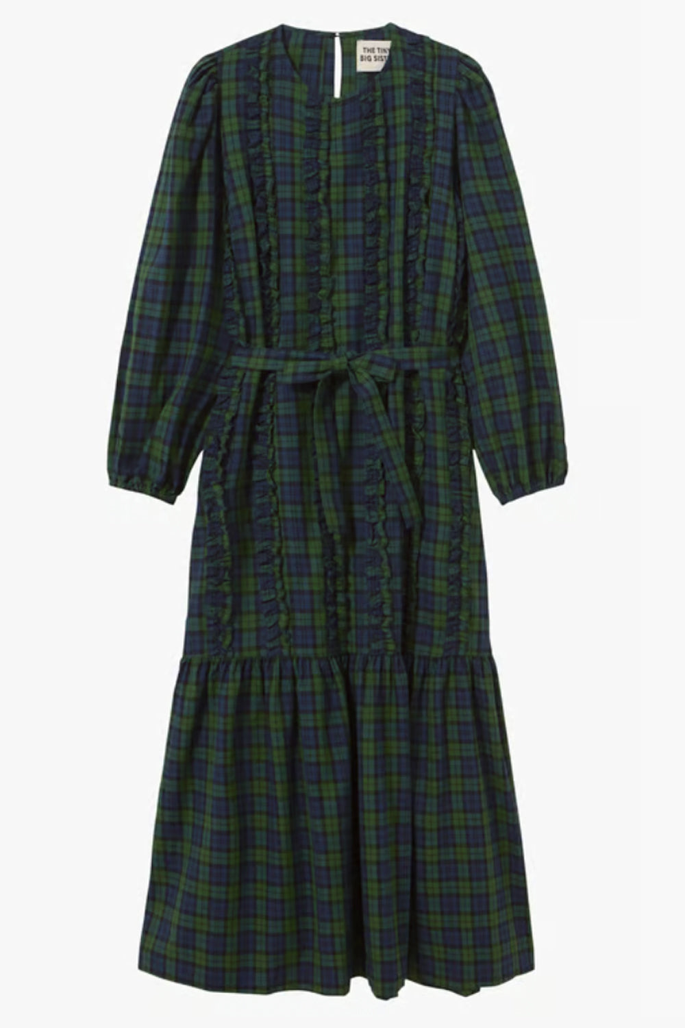 The Tiny Big Sister Green Check Frills Dress in Light Navy