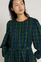 The Tiny Big Sister Green Check Frills Dress in Light Navy