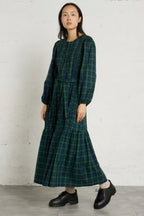 The Tiny Big Sister Green Check Frills Dress in Light Navy