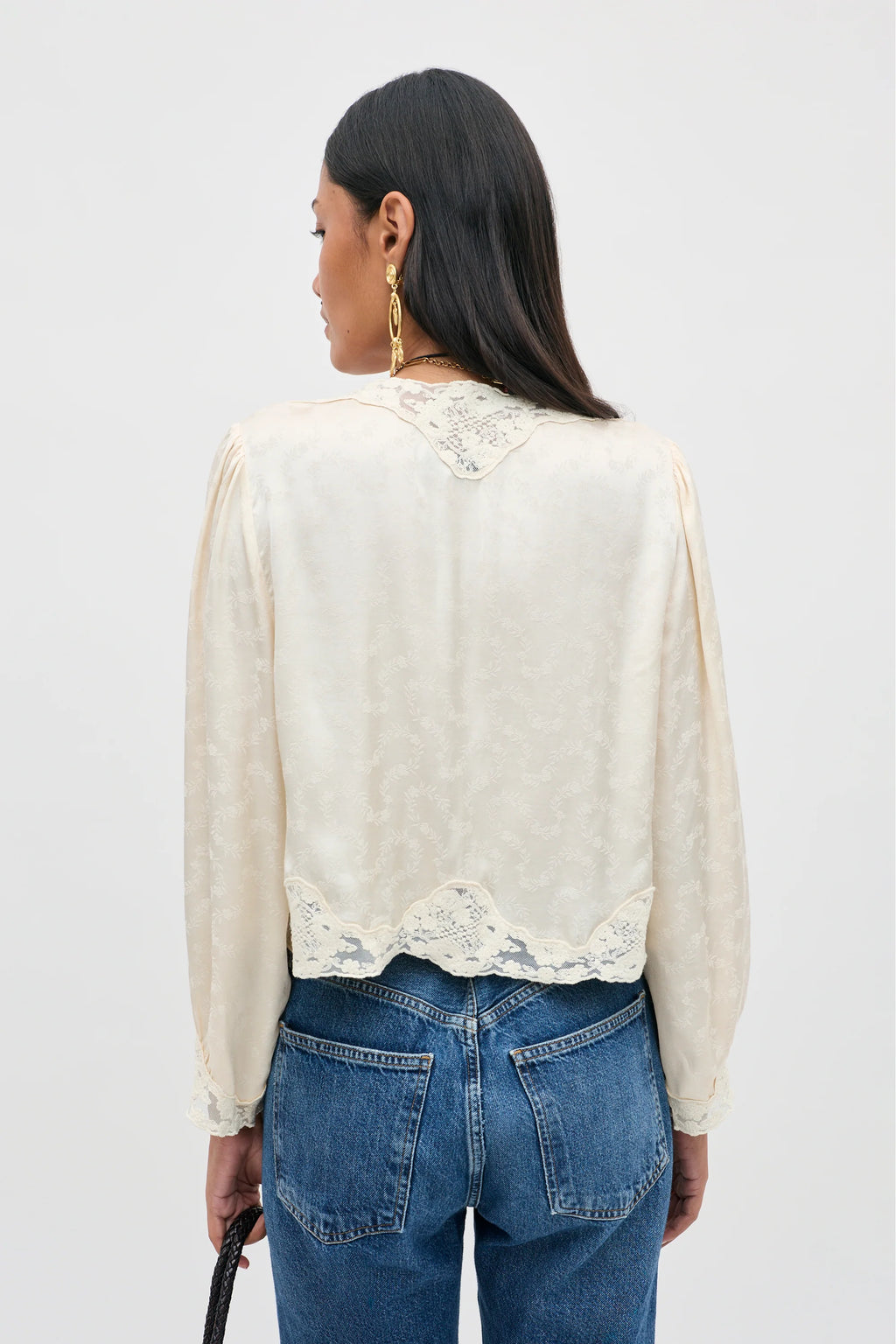 RIXO Tove Top in Floral Trail Jacquard Champagne