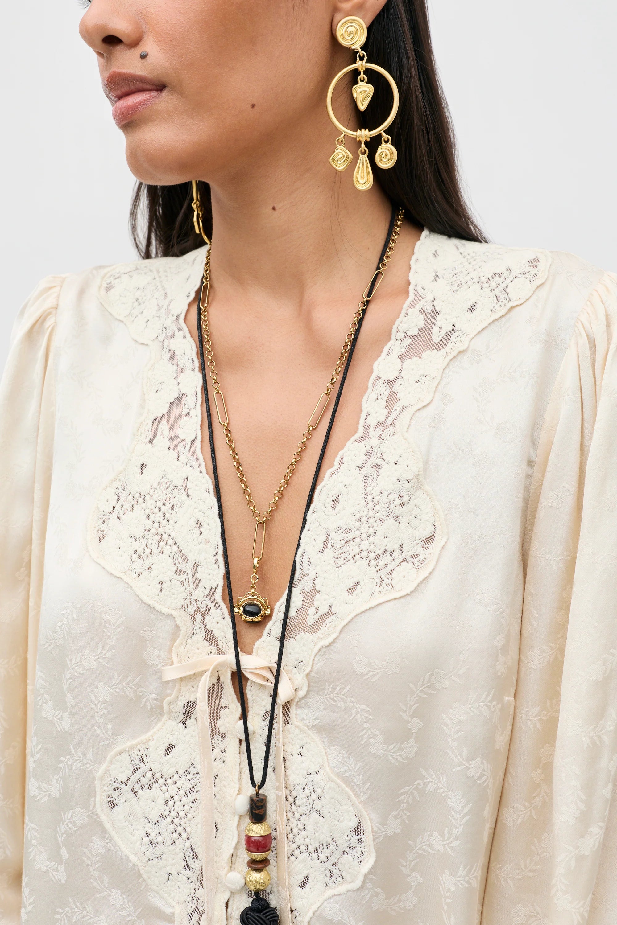 RIXO Tove Top in Floral Trail Jacquard Champagne