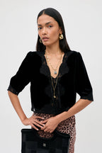 RIXO Ursula Silk-Velvet Top in Black