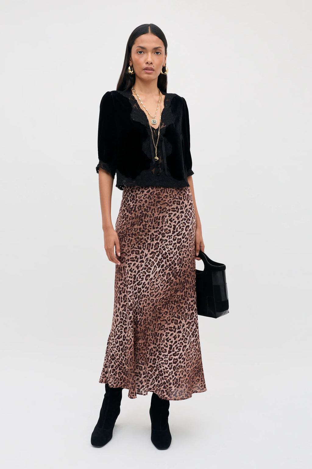 RIXO Ursula Silk-Velvet Top in Black