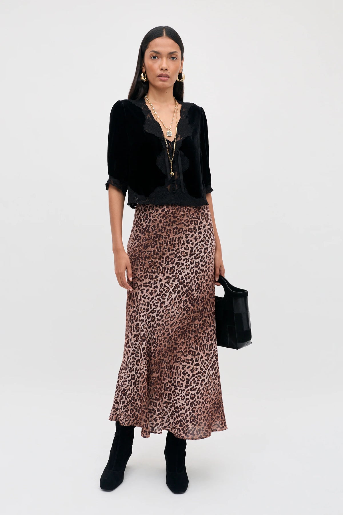 RIXO Ursula Silk-Velvet Top in Black