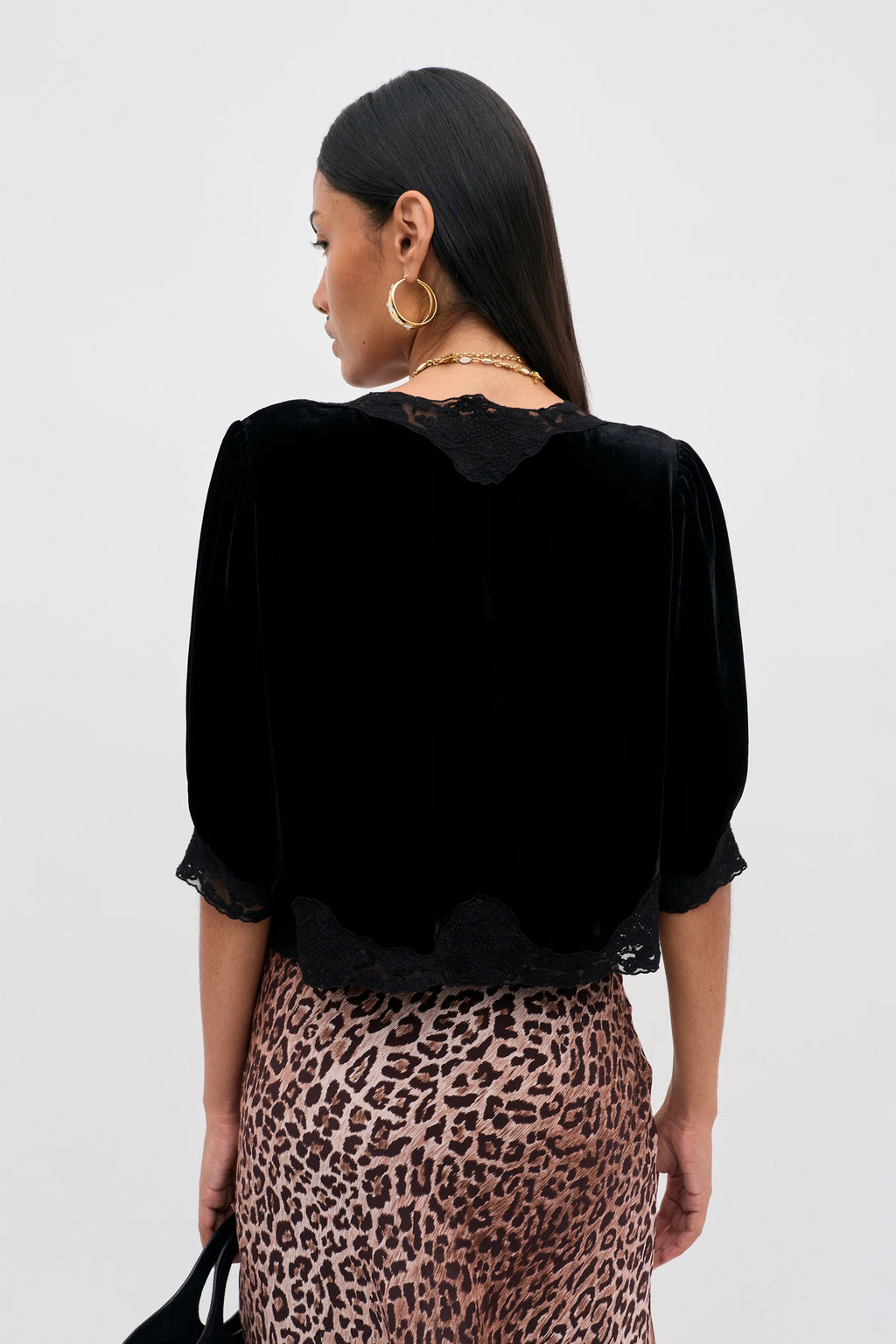 RIXO Ursula Silk-Velvet Top in Black