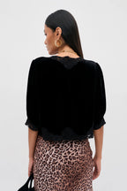 RIXO Ursula Silk-Velvet Top in Black