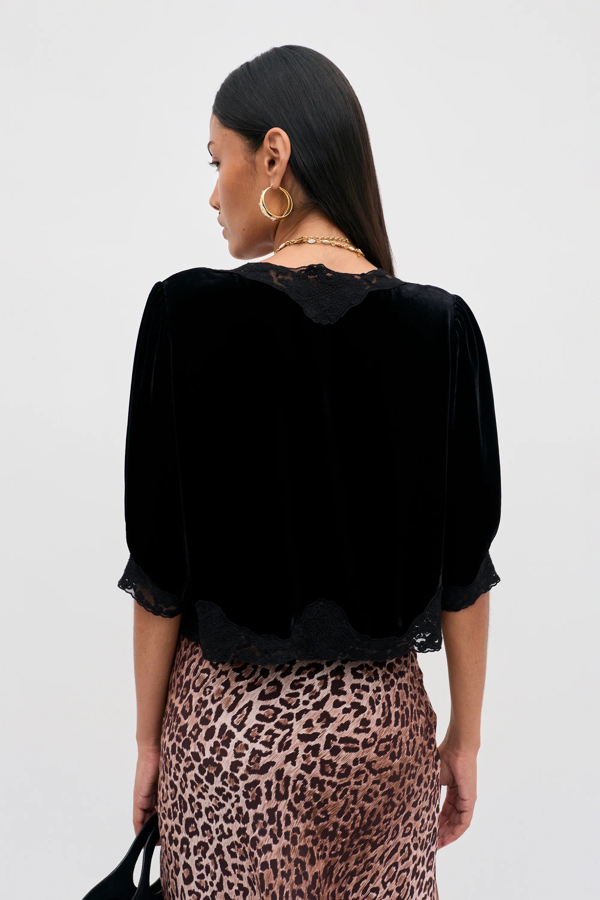 RIXO Ursula Silk-Velvet Top in Black