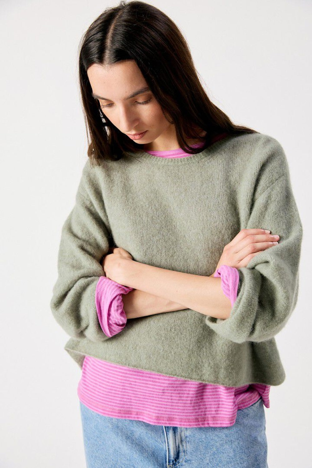 American Vintage Vitow Jumper in Kaki Multi Melange