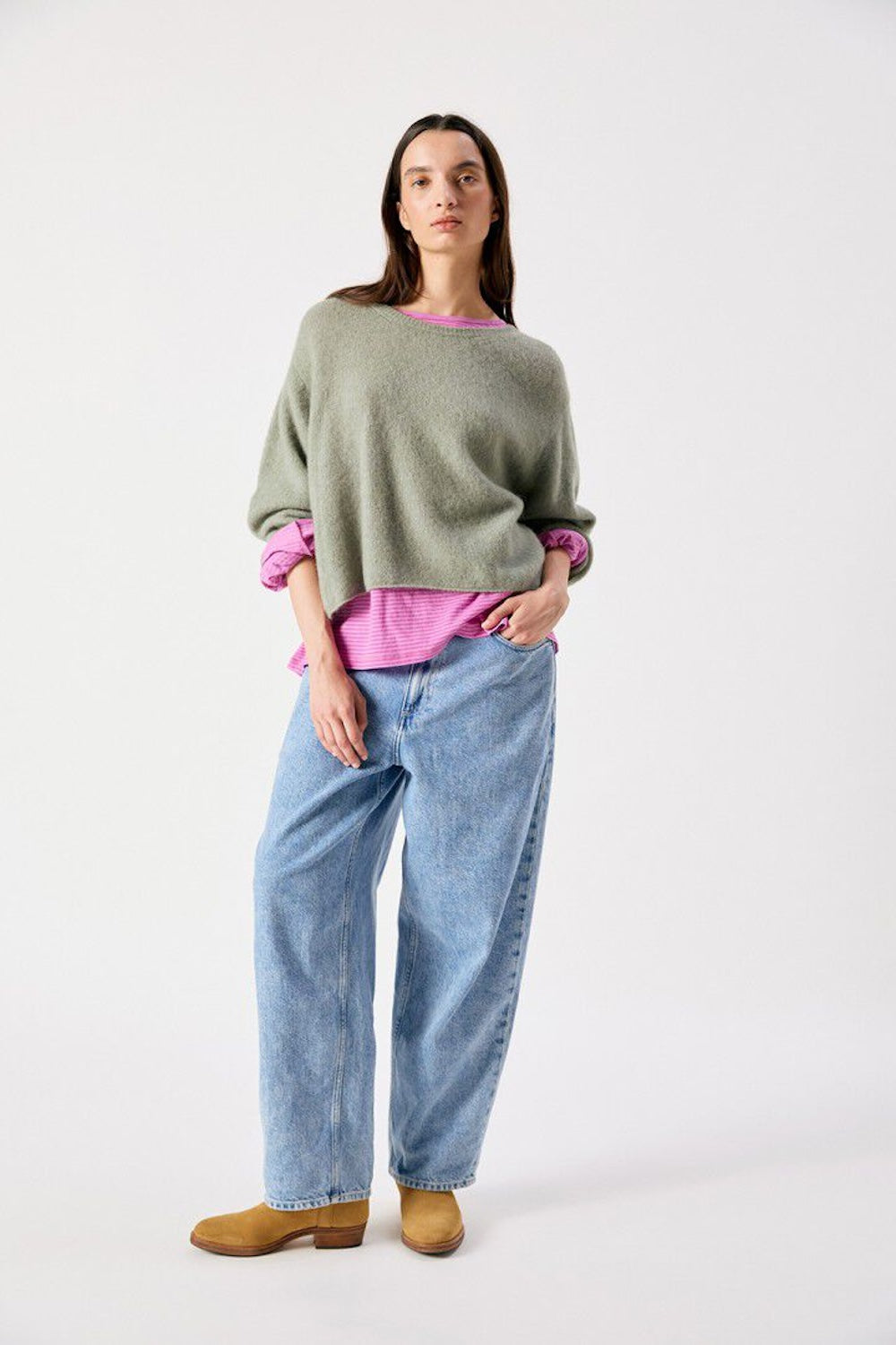American Vintage Vitow Jumper in Kaki Multi Melange