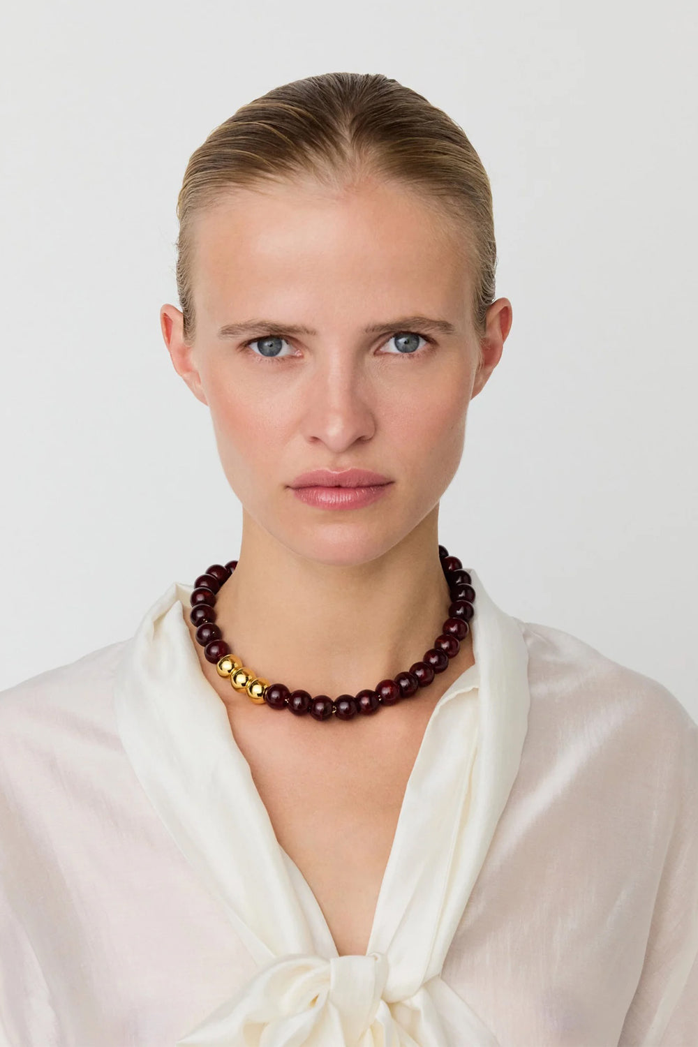 Vanessa Baroni Mini Beads Necklace With Gold Bordeaux Marble