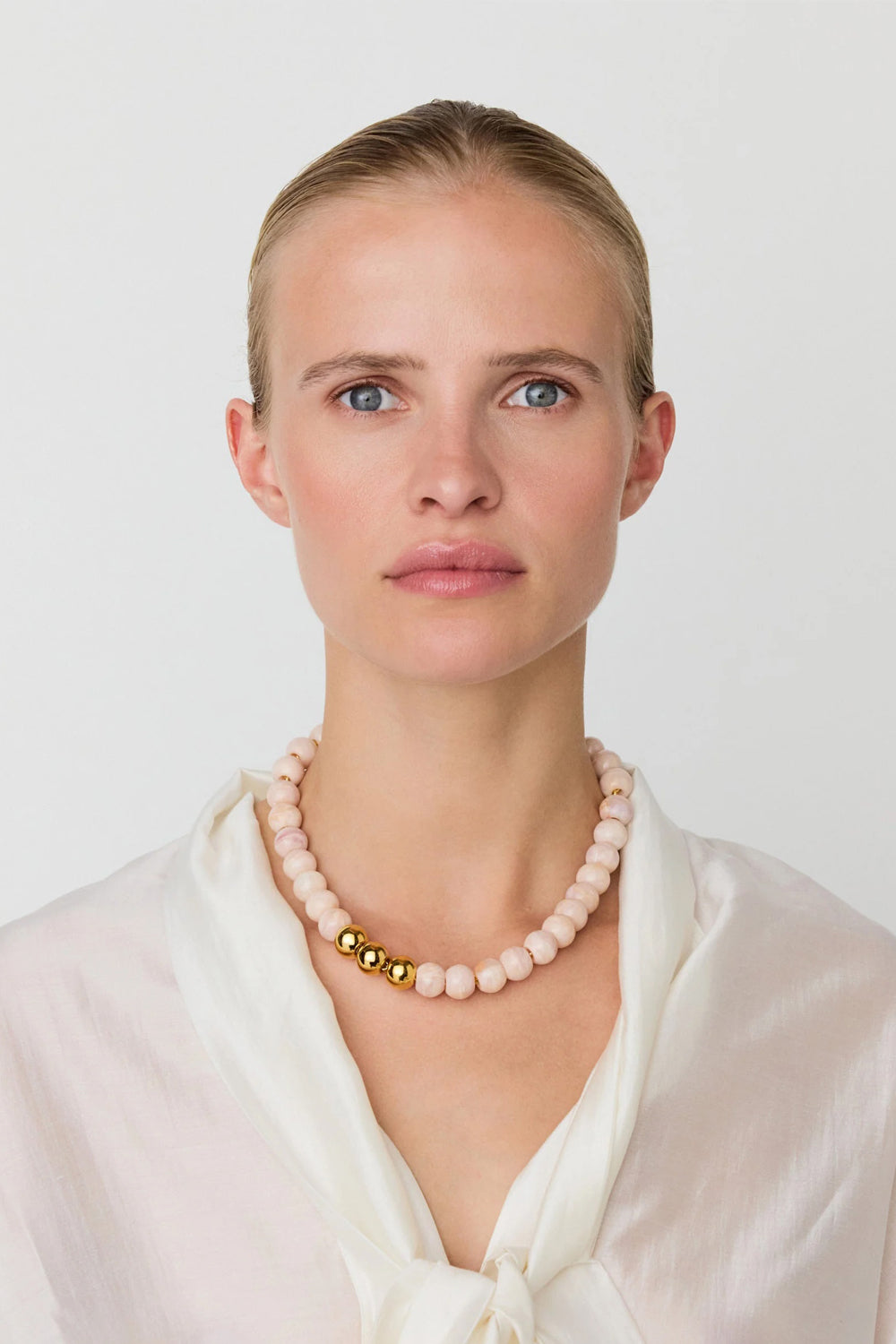 Vanessa Baroni Mini Beads Necklace With Gold Ivory Rose Marble