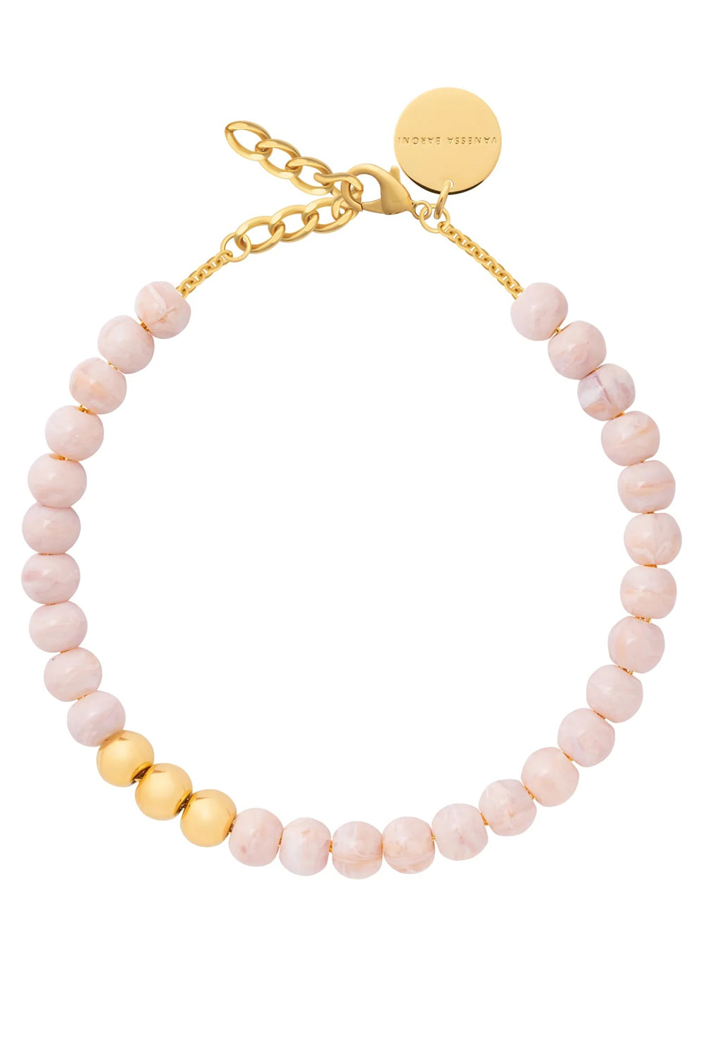 Vanessa Baroni Mini Beads Necklace With Gold Ivory Rose Marble