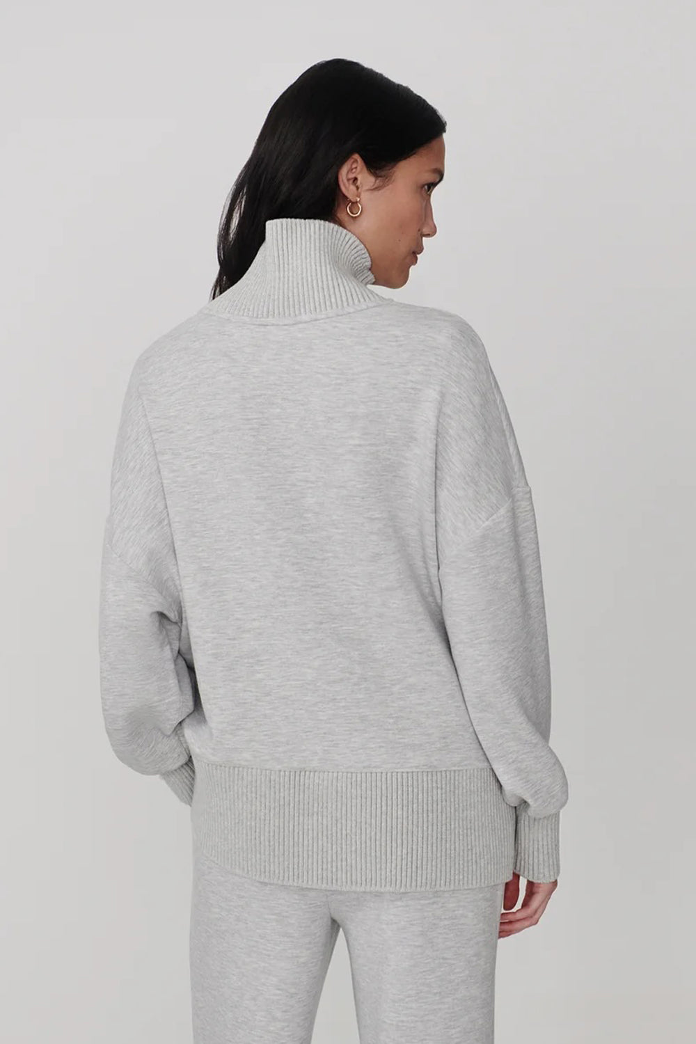 Varley Barker High Neck Sweat in Light Grey Marl