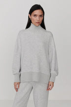 Varley Barker High Neck Sweat in Light Grey Marl