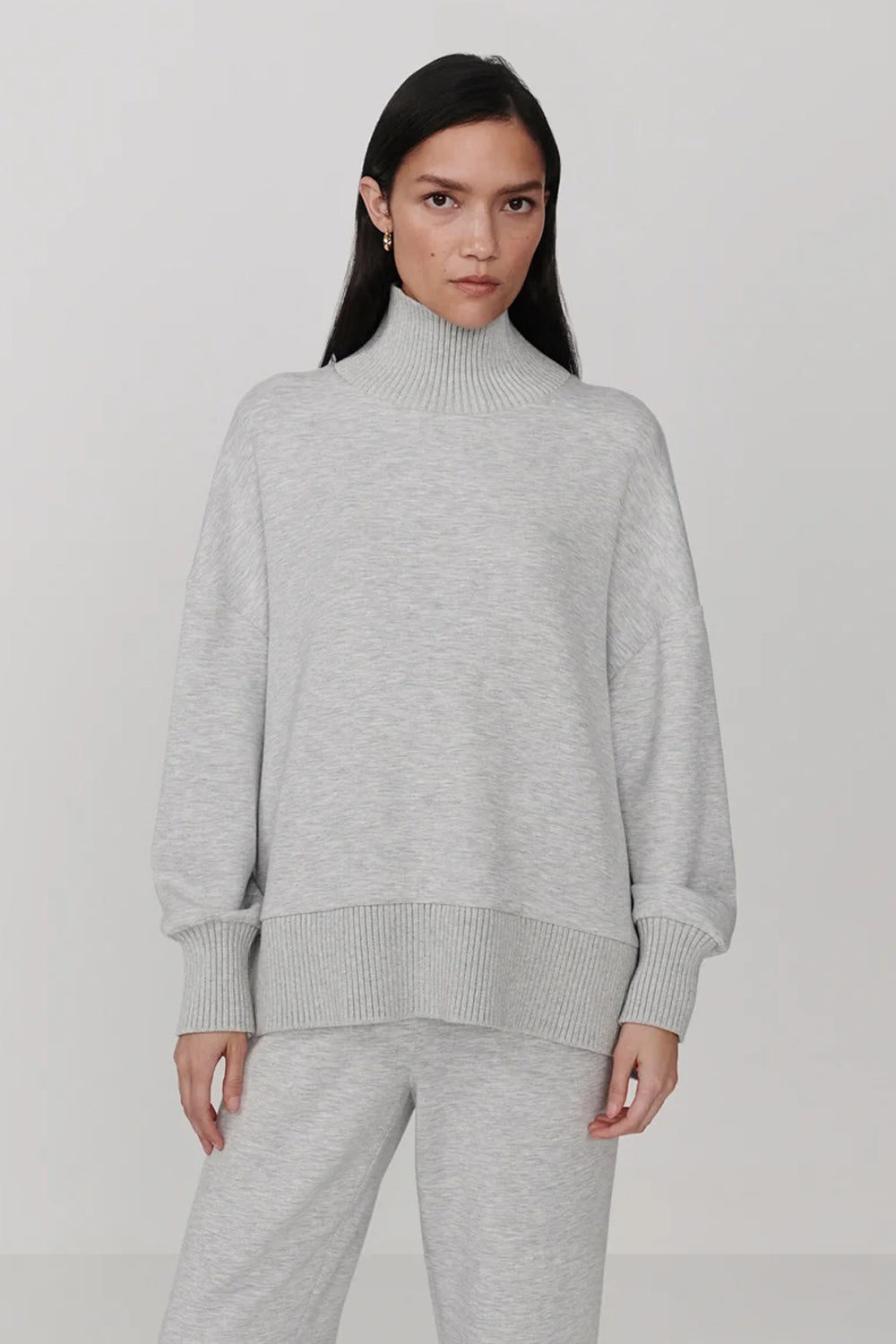 Varley Barker High Neck Sweat in Light Grey Marl