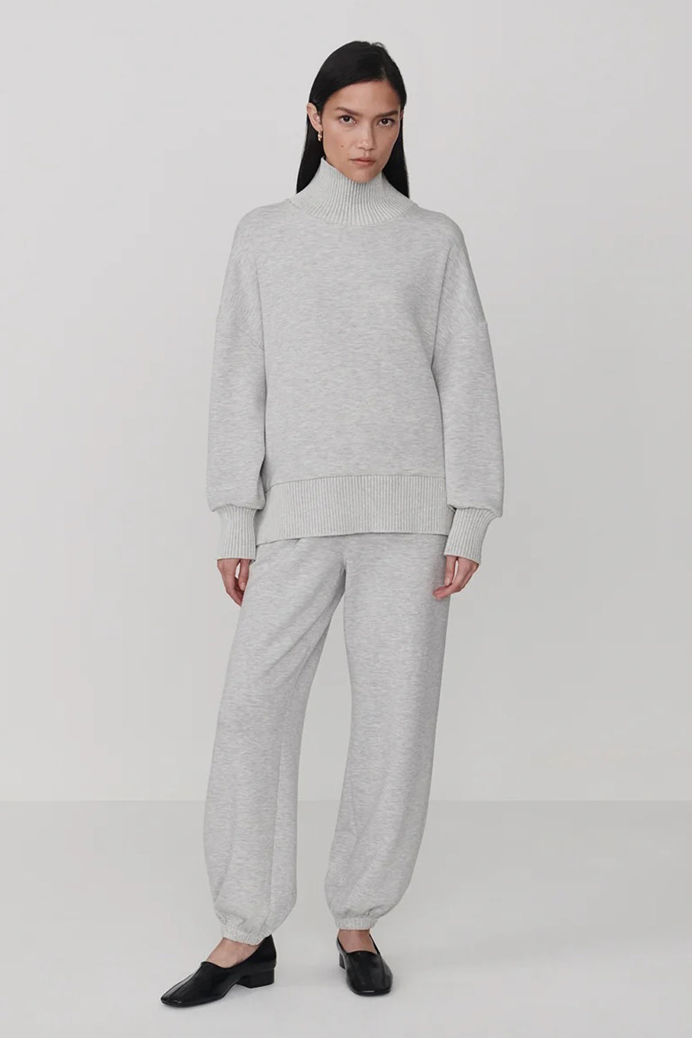 Varley Barker High Neck Sweat in Light Grey Marl