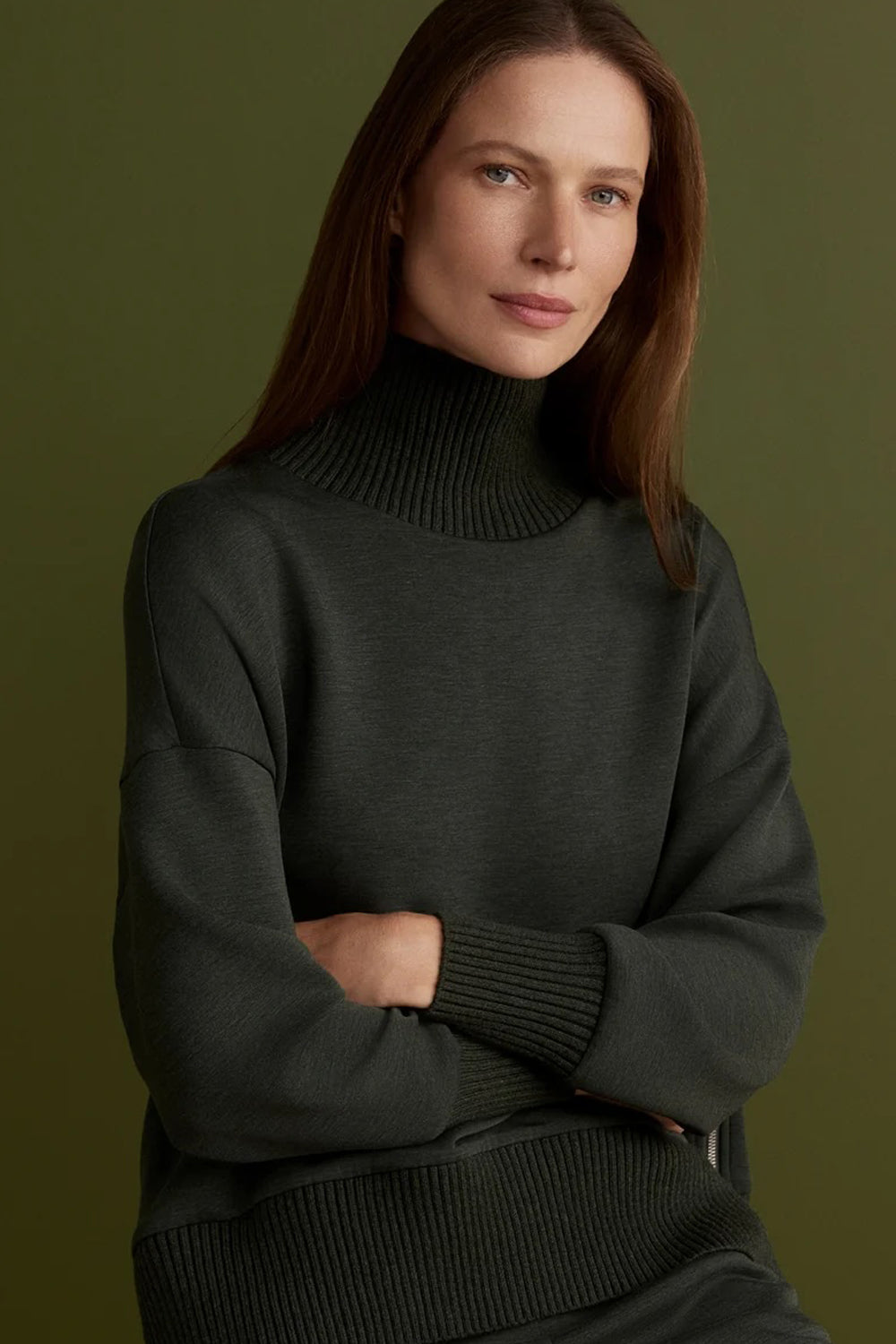 Varley Barker High Neck Sweatshirt in Olive Marl