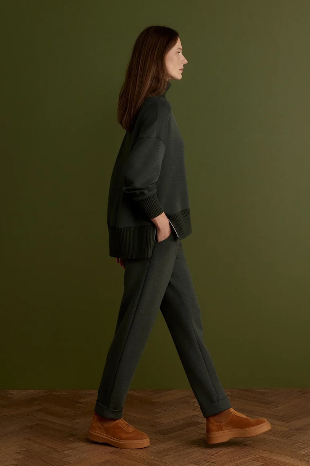 Varley Barker High Neck Sweatshirt in Olive Marl